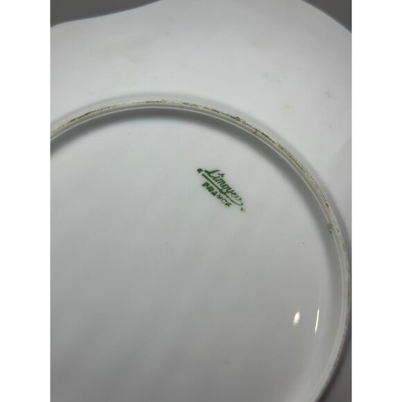 VTG Limoges France Porcelain Seashell Dish Hand-Painted Butterflies 9.25" White - Picture 6 of 7